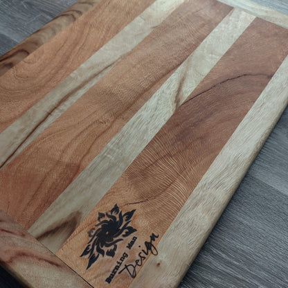 435 x 305 x 26mm Silky Oak and Camphor Laurel Chopping Board - Burning Man Designs