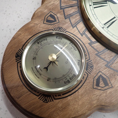 Spotted Gum Wall Clock with Barometer - Burning Man Designs